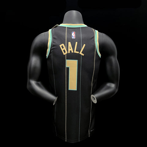 Charlotte Hornets Ball #1 Black NBA Jersey City Version