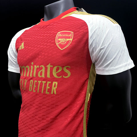 Arsenal Red Gold Shield Player Edition Soccer Football Jersey 2023-24