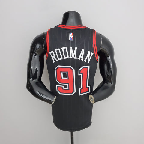Chicago Bulls Rodman#91 Flyers Black NBA Jersey 75th Anniversary