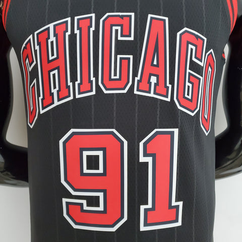 Chicago Bulls Rodman#91 Flyers Black NBA Jersey 75th Anniversary