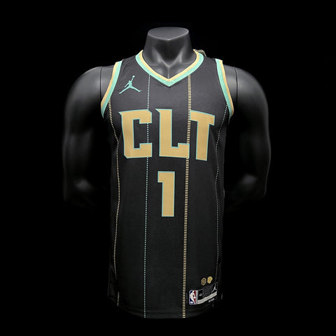 Charlotte Hornets Ball #1 Black NBA Jersey City Version