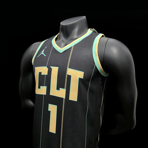 Charlotte Hornets Ball #1 Black NBA Jersey City Version