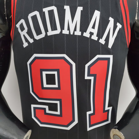 Chicago Bulls Rodman#91 Flyers Black NBA Jersey 75th Anniversary